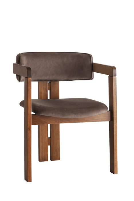 Hanah Home Sillón CO - 030 Terciopelo Marrón Madera de Nogal Elegante Cómodo 58x76x49 cm